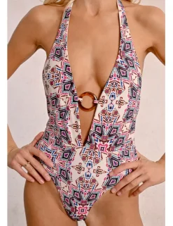 Bañador con estampado hebilla y espalda descubierta