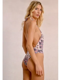 Bañador con estampado hebilla y espalda descubierta