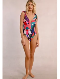 Bañador con estampado y lazada en los hombros