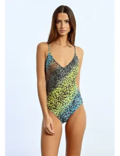 Bañador de tirantes con estampado y abertura