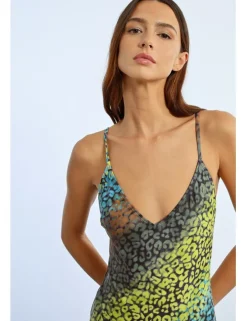 Bañador de tirantes con estampado y abertura