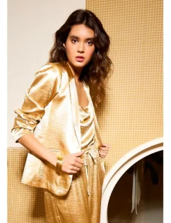 Blazer con cuello solapa en color metalizado