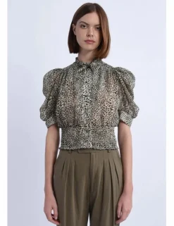 Blusa de manga corta abullonada con estampado