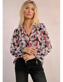 Blusa de manga larga con estampado y lazada