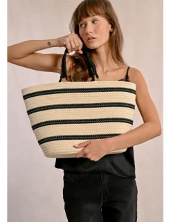 Bolso - capazo de rafia estampado rayas