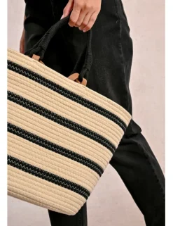 Bolso - capazo de rafia estampado rayas