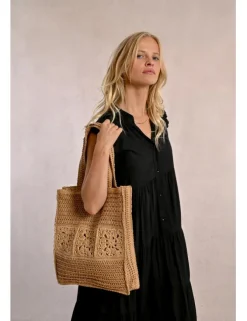 Bolso shopper de rafia detalle flores
