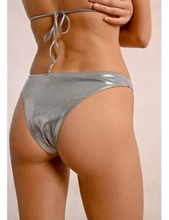 Braguita de bikini de tiro alto en tejido metalizado