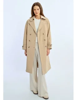 Cabardina midi con cuello solapa y lazada