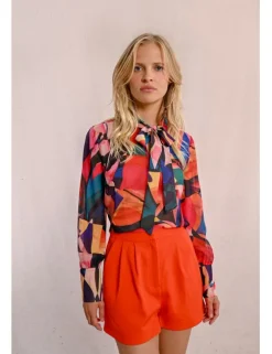 Camisa de manga larga con lazada y estampado