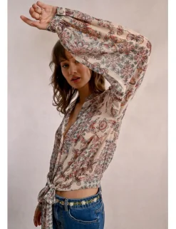 Camisa de manga larga con estampado y lazada