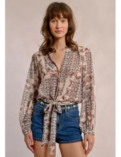 Camisa de manga larga con estampado y lazada