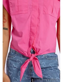 Camisa de manga mariposa con lazada