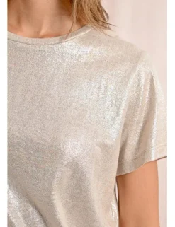 Camiseta de manga corta en tejido brillante
