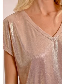 Camiseta de manga corta en tejido brillante