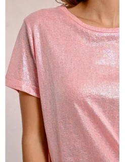 Camiseta de manga corta en tejido brillante