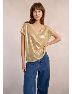 Camiseta de manga corta en tejido brillante
