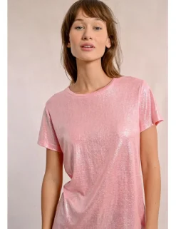 Camiseta de manga corta en tejido brillante