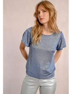 Camiseta de manga corta en tejido brillante