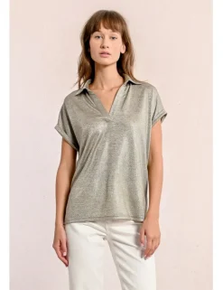 Camiseta de manga corta en tejido brillante