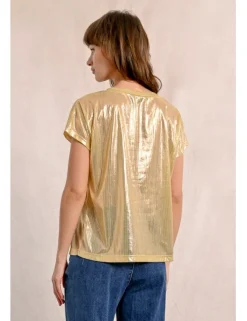 Camiseta de manga corta en tejido brillante