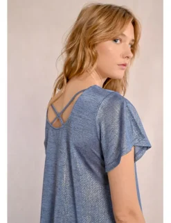 Camiseta de manga corta en tejido brillante
