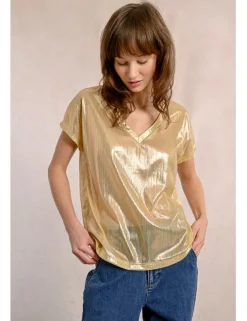 Camiseta de manga corta en tejido brillante
