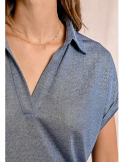 Camiseta de manga corta en tejido brillante