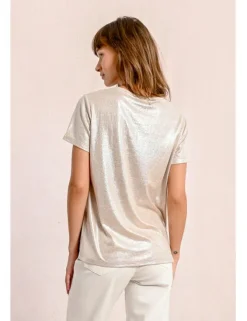 Camiseta de manga corta en tejido brillante