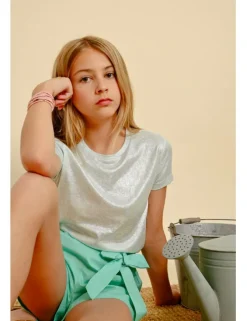 Camiseta de manga corta en tejido brillante