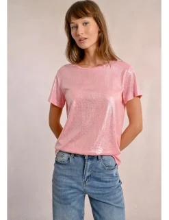 Camiseta de manga corta en tejido brillante