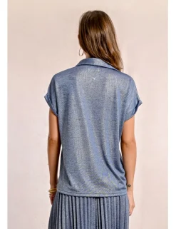 Camiseta de manga corta en tejido brillante
