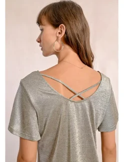 Camiseta de manga corta en tejido brillante