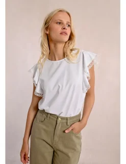 Camiseta de manga corta mariposa con encaje