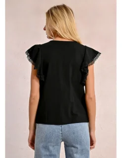 Camiseta de manga corta mariposa con encaje