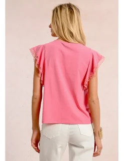 Camiseta de manga corta mariposa con encaje