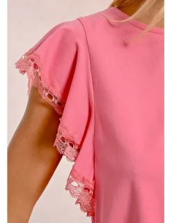 Camiseta de manga corta mariposa con encaje