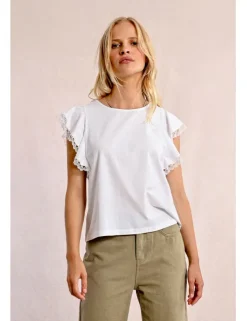 Camiseta de manga corta mariposa con encaje