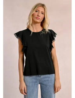Camiseta de manga corta mariposa con encaje