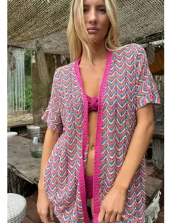 Cárdigan de manga corta estampado rayas