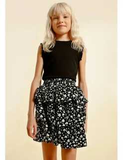 Falda corta con estampado y volantes