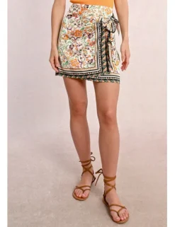 Falda corta con estampado y lazada