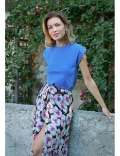 Falda larga con estampado y lazada