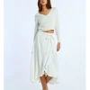 Falda midi asimétrica con volante y lazada