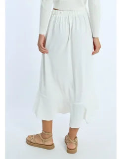 Falda midi asimétrica con volante y lazada