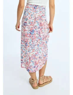 Falda midi asimétrica estampado multicolor