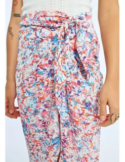 Falda midi asimétrica estampado multicolor