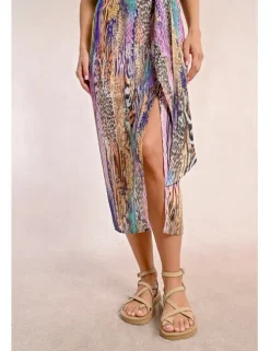 Falda midi con estampado y lazada
