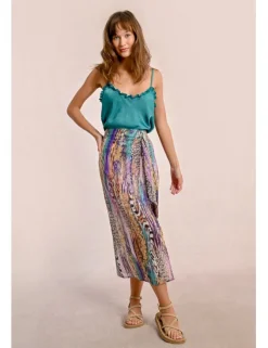 Falda midi con estampado y lazada