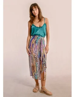 Falda midi con estampado y lazada